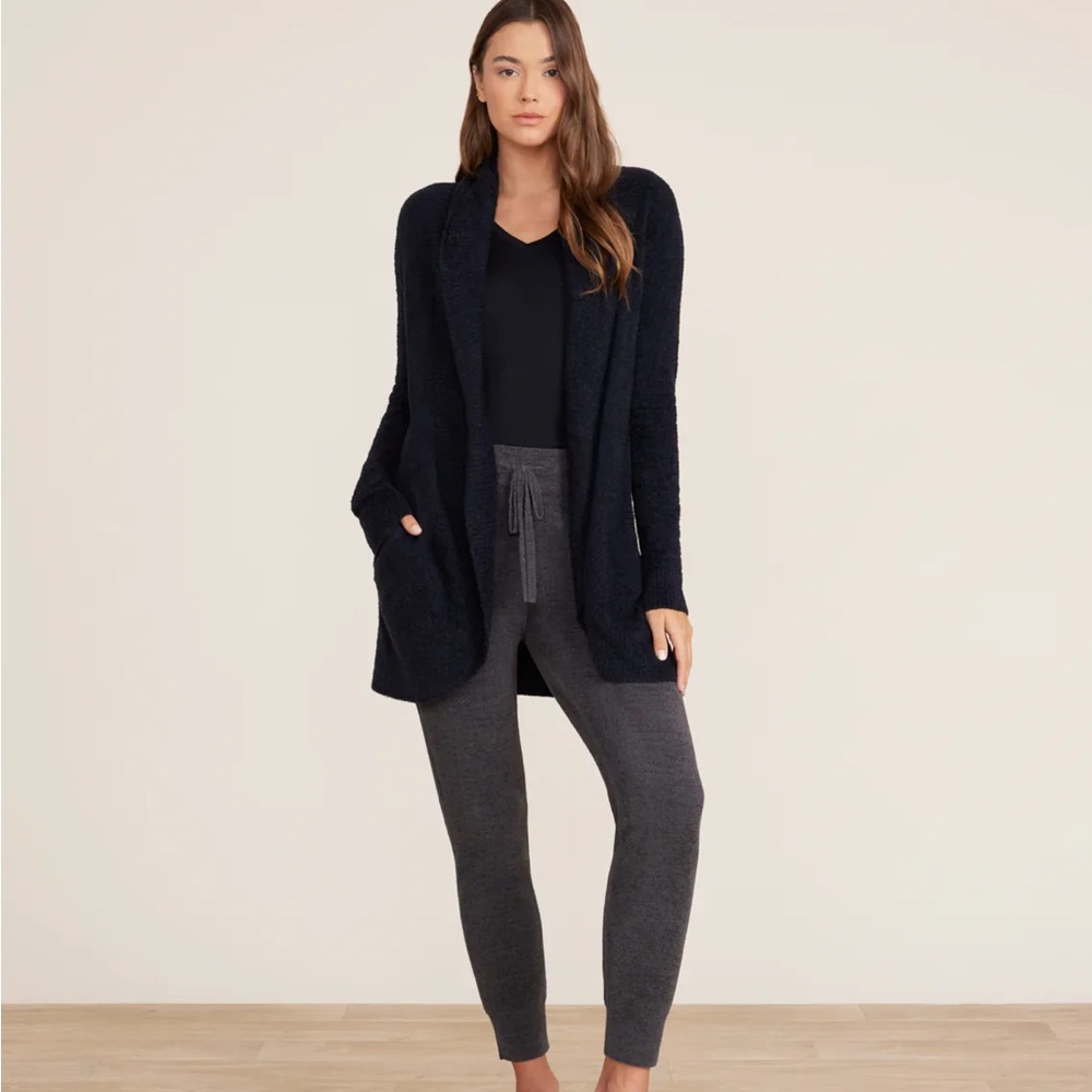 NWT Barefoot Dreams CozyChic Lite Double Knit Notch Collar Black Cardi